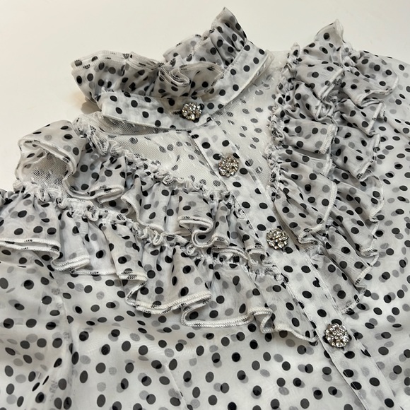 Sheer Polka dot ruffled blouse with jeweled buttons - Picture 4 of 6